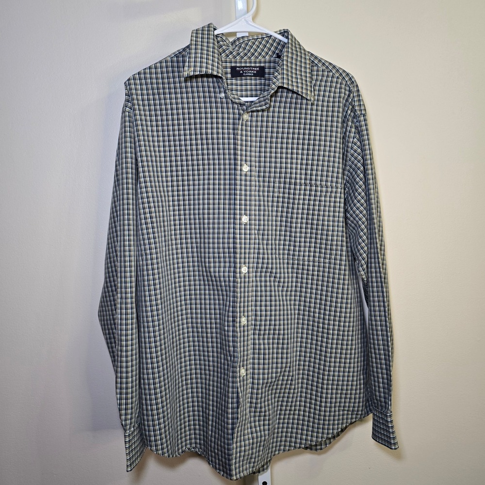 Roundtree & Yorke Classics Men's L Plaid Button Down‎ Long Sleeve Shirt